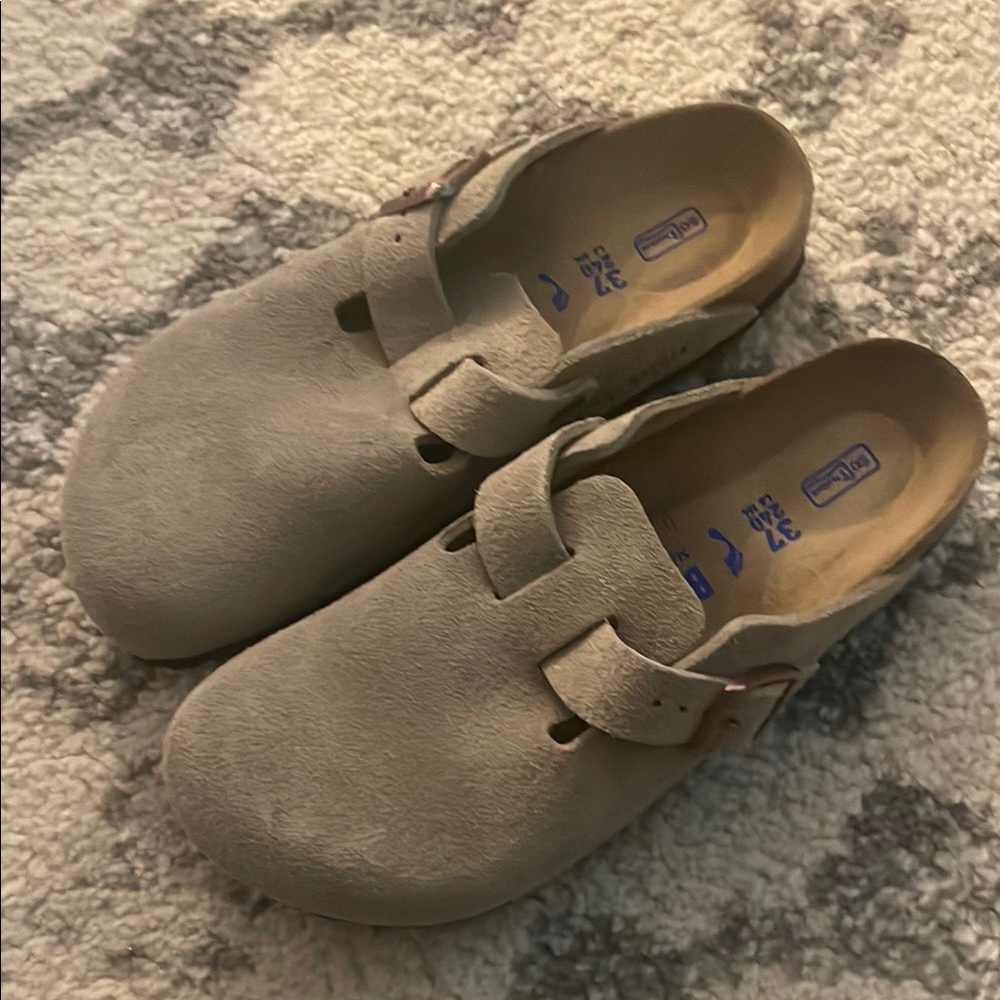 Birkenstock Taupe Suede Clogs